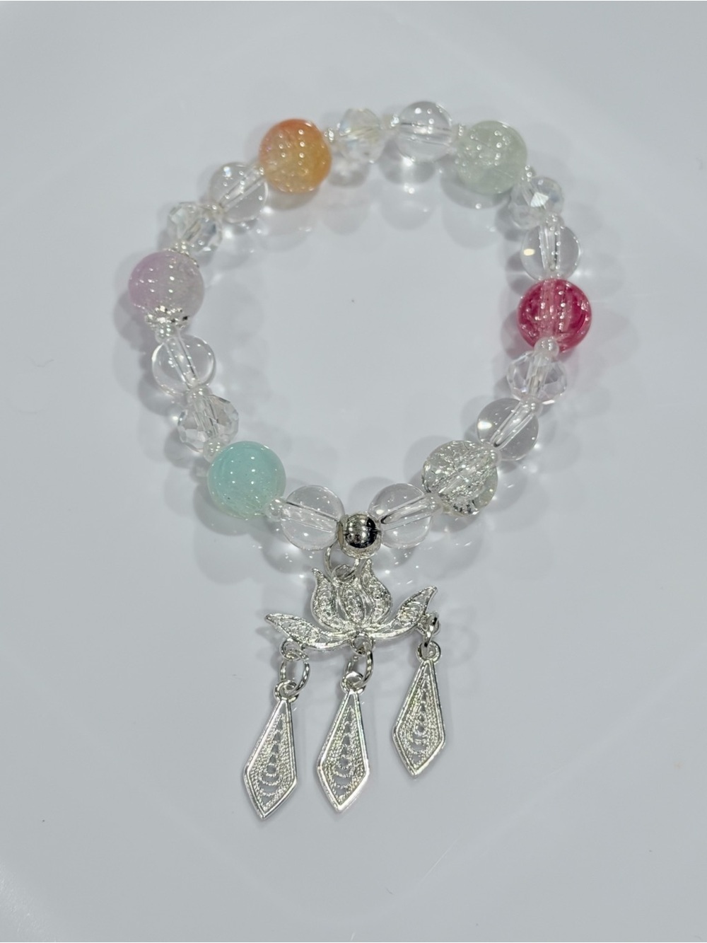 Pastel Beaded Bracelet with Lotus Charm Gift Wellness Jewelry